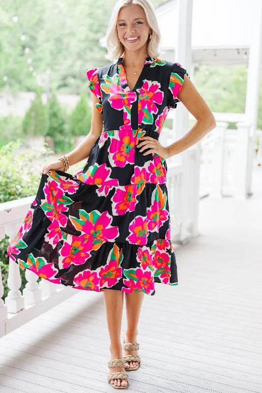 Colorful summer dresses -Created Beauty Black Floral Midi Dress