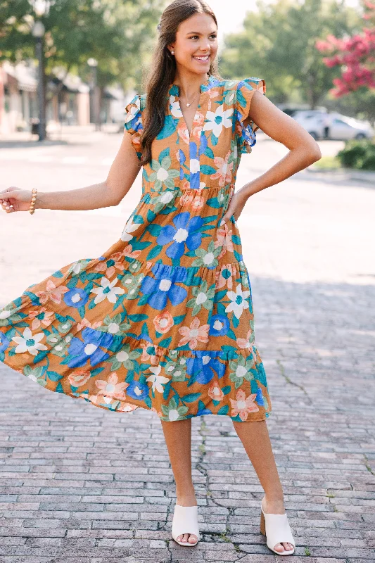 Party dresses with tulle skirts -Created Beauty Apricot Orange Floral Midi Dress