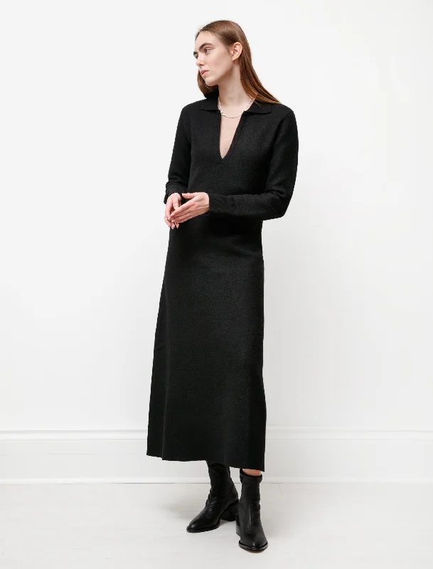 Vintage dresses for women -Felted Wool Polo Dress Black