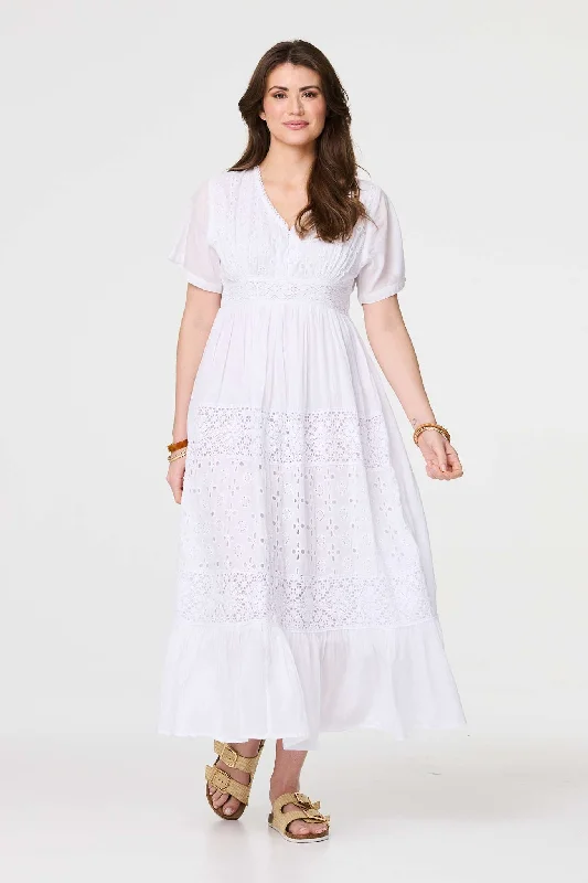 Off-shoulder dresses -Broderie Anglaise Short Sleeve Dress