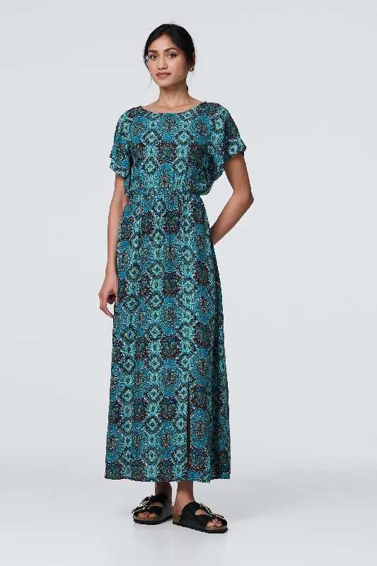 Casual chic dresses -Printed Batwing Sleeve Maxi Dress