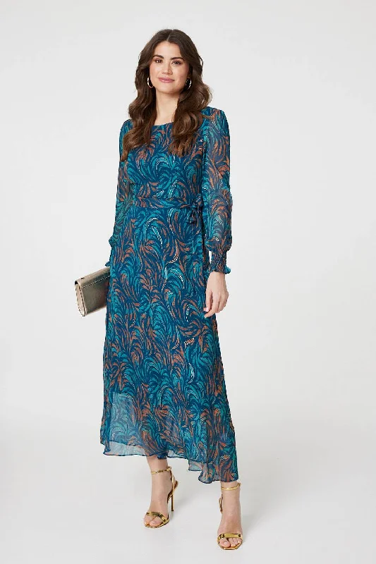 Red carpet dresses -Abstract Long Sheer Sleeve Maxi Dress