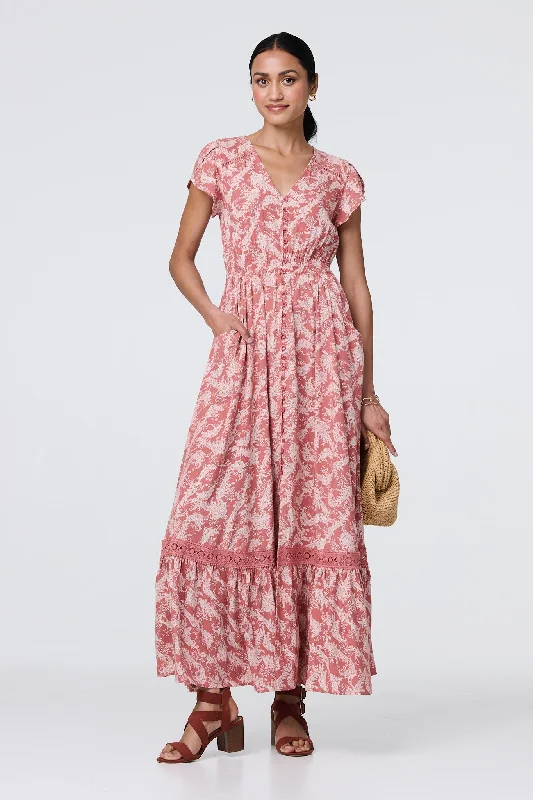 Casual long dresses -Paisley Print A-Line Tiered Maxi Dress