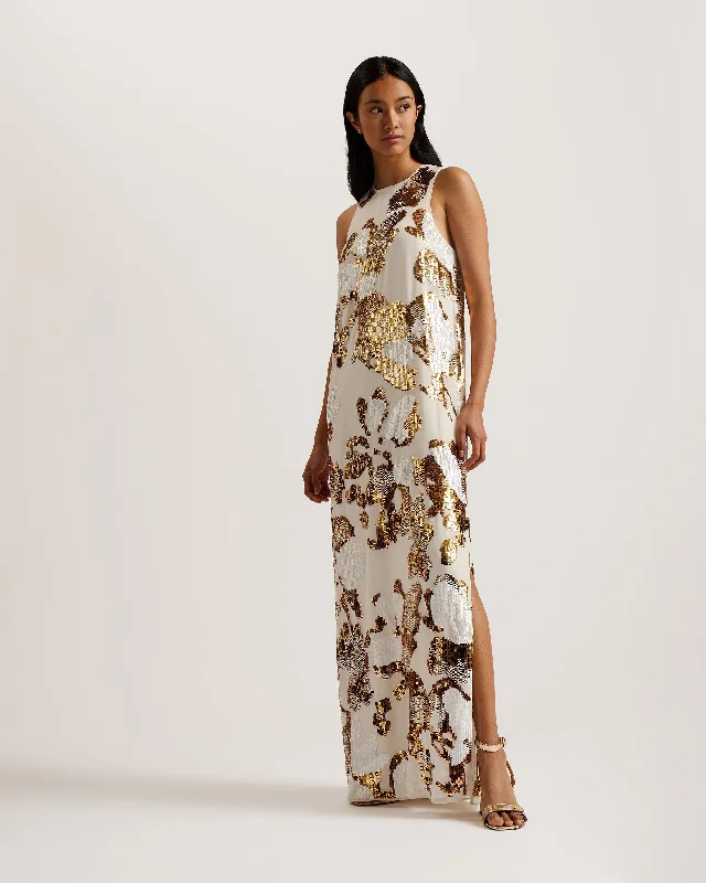 Dresses for spring get-togethers -Danusia Sequin Racer Maxi Dress Ivory