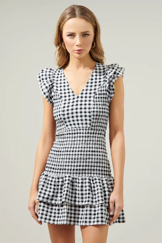 Party wear dresses -Darcy Gingham Smocked Everleigh Mini Dress