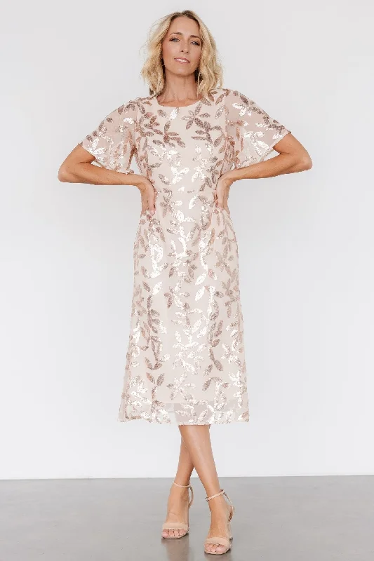 High-low dresses for women -Deanna Sequin Midi Dress | Rose Gold