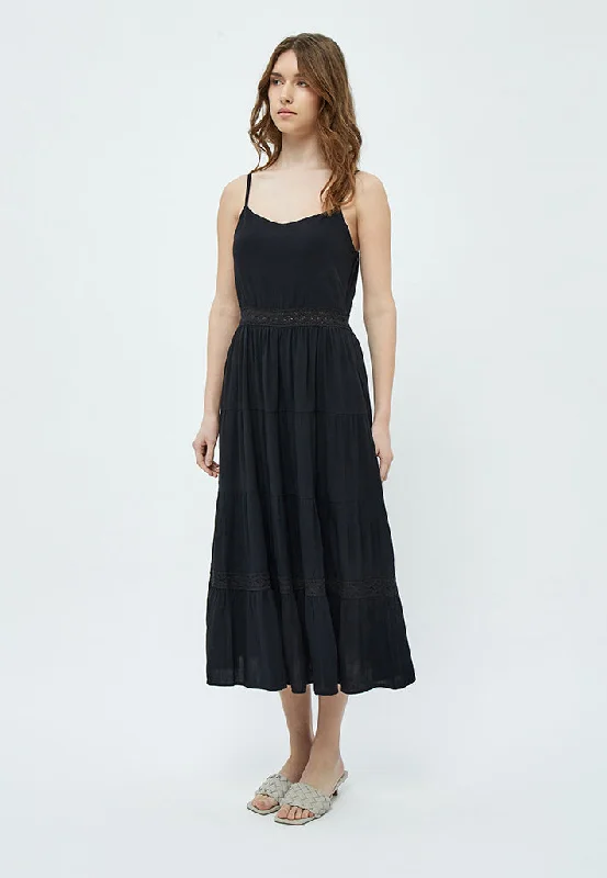 Dresses with floral lace -Diana Strap Maxi Dress - Black