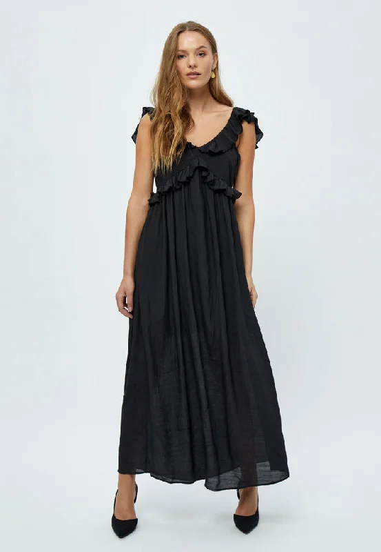 Dresses for formal gatherings -Dicte Strap Ruffle Maxi Dress - Black