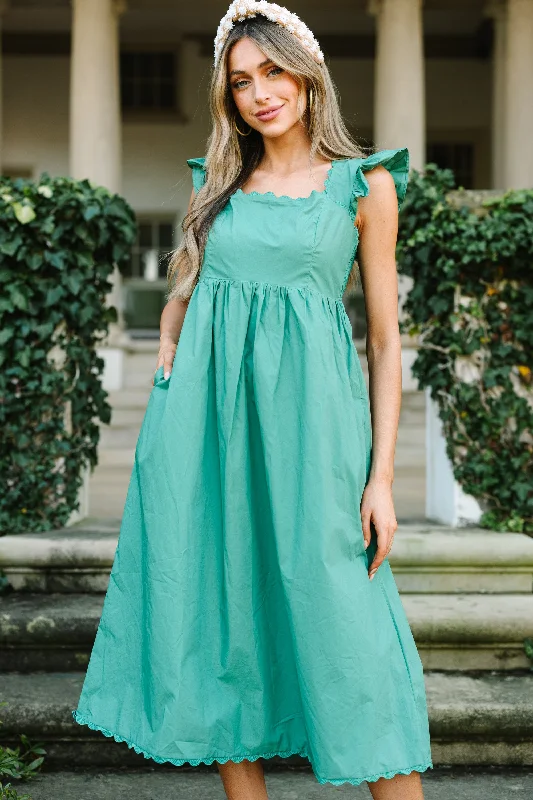 Chic long sleeve dresses -Doing It All Green Ruffled Midi Dress