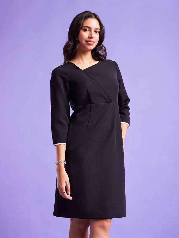 Ruffle sleeve dresses -Drape Shift Dress - Black