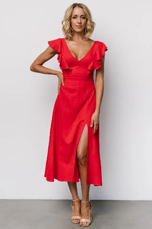 Spaghetti strap summer dresses -Elena Midi Dress | Red