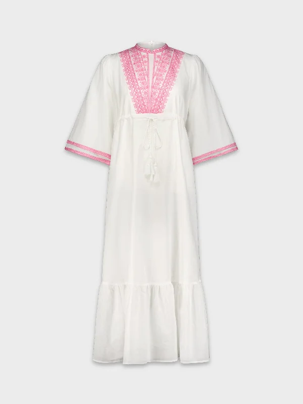 Smart casual dresses -EMBROIDERED BOHO DRESS-WHITE/PINK