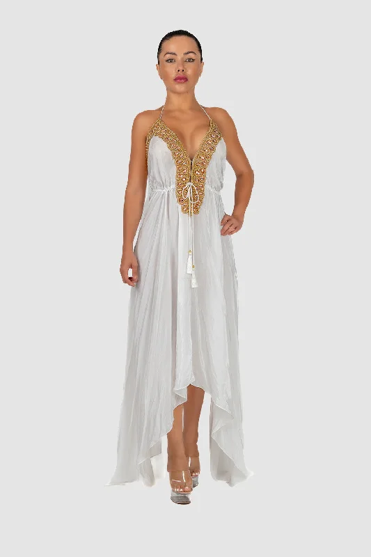 Dresses for summer evenings -Marrakesh Embroidered White Maxi Dress