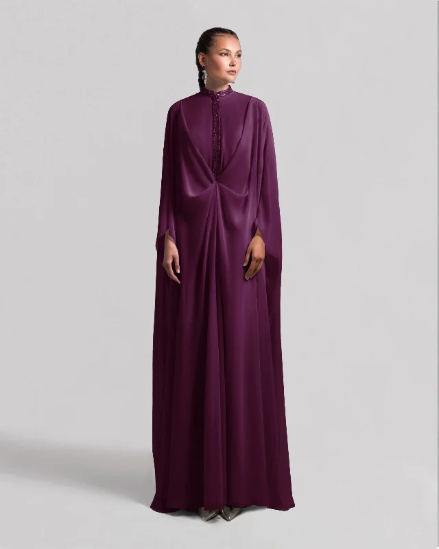 Dress with belt -Burgundy Loose Kaftan