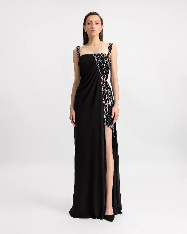 Formal gowns for women -Draped Beaded Long Dress