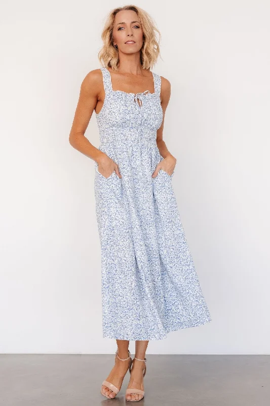 Casual work attire dresses -Evonne Midi Dress | Blue Floral