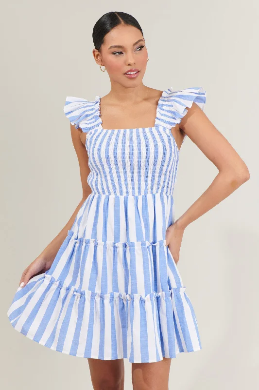 Chic long sleeve dresses -Fays Striped Smocked Mini Dress