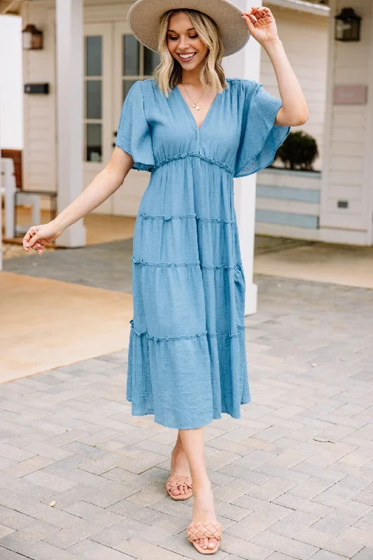 Elegant cocktail gowns -Feel The Sun Cloud Blue Midi Dress