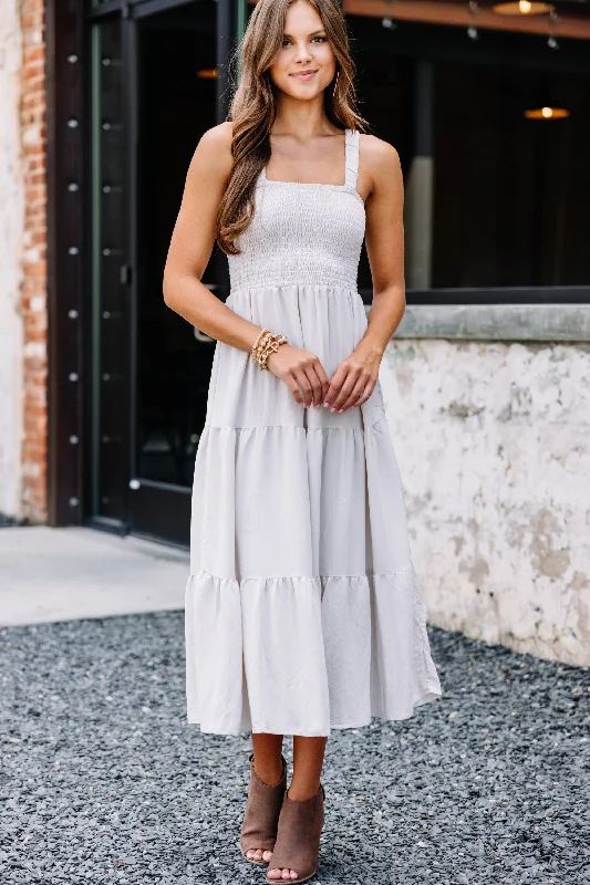 Dresses with silk fabric -Feeling My Best Taupe Brown Midi Dress