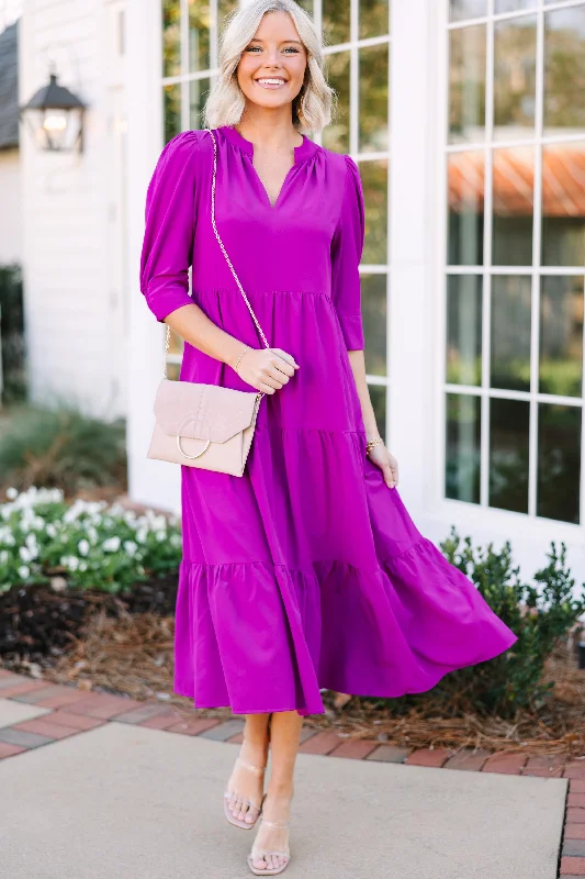 Fitted maxi dresses -Feeling So Fun Orchid Purple Tiered Midi Dress