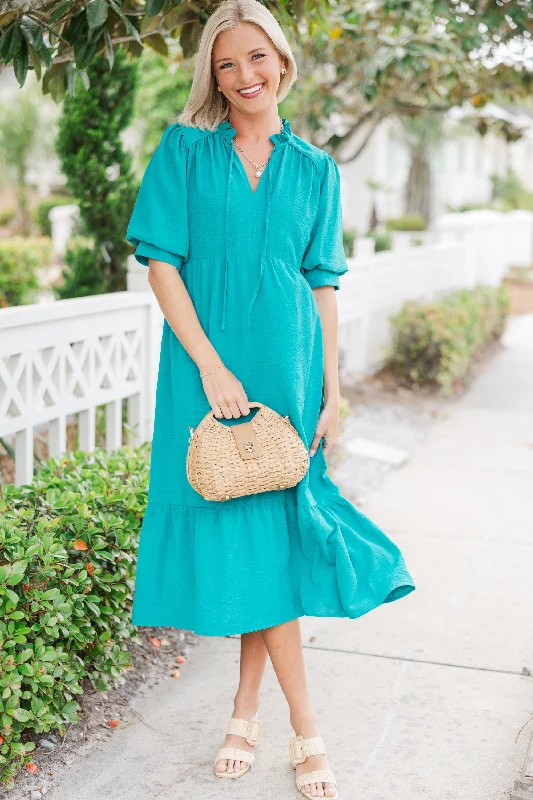 Colorful dresses for women -First And Foremost Jade Green Midi Dress