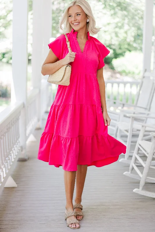 Fitted maxi dresses -Fully Invested Fuchsia Pink Midi Dress