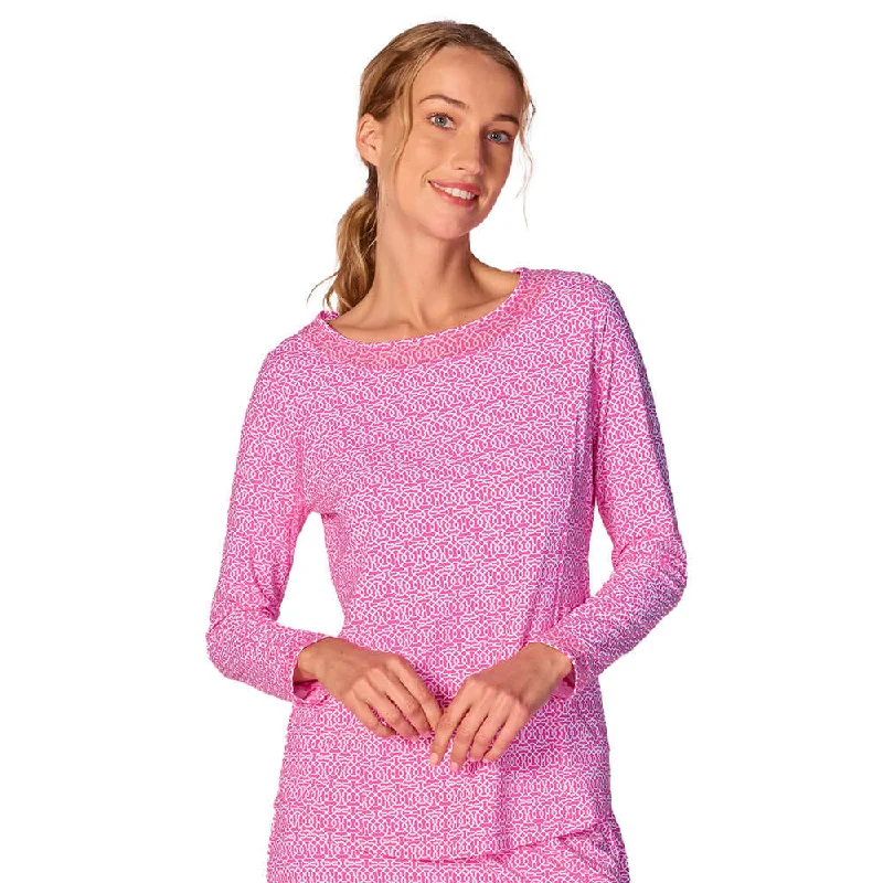 Sexy dresses for women -G Lifestyle Cubic Mesh Insert Sleeve Top - Hot Pink