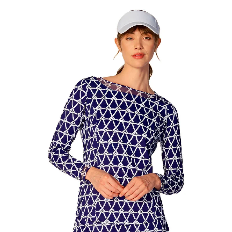 Luxury dresses for women -G Lifestyle Nautical Mesh Insert Sleeve Top - True Navy