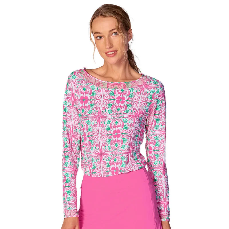 Dress with sleeves -G Lifestyle Tile Mesh Insert Sleeve Top - Pink