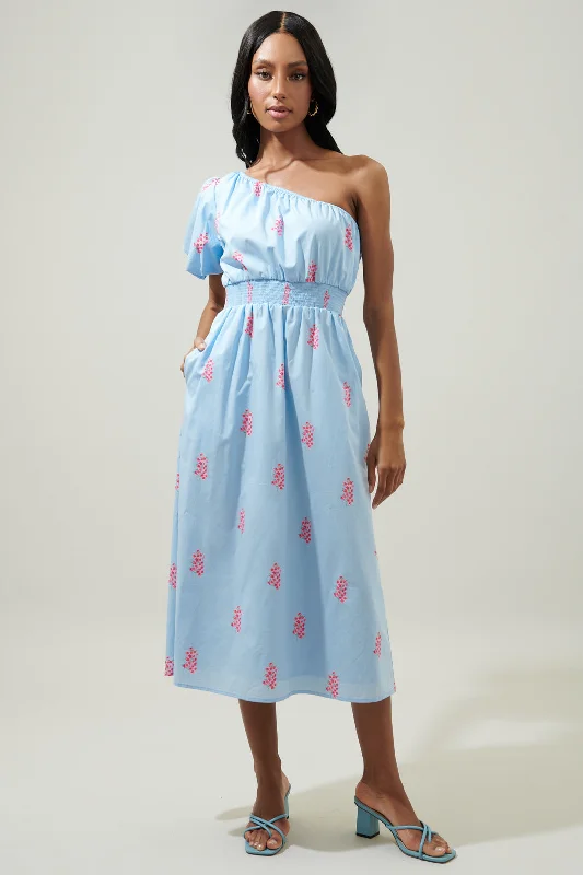 Stylish dresses for dinner parties -Gelato Floral Bridgette One Shoulder Midi Dress