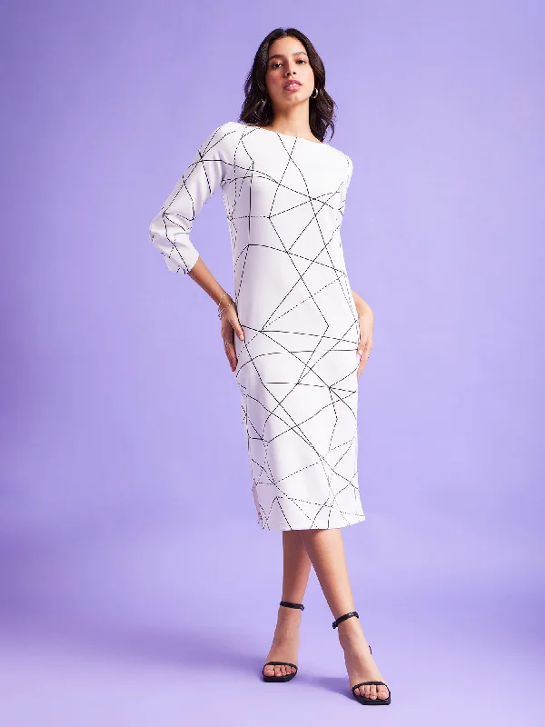 Dresses for outdoor dinner parties -Geometric Print Shift Dress - White And Black