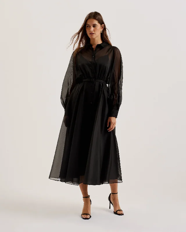 Dresses for beachside events -Gibara Sheer Organza Shirt Maxi Dress Black