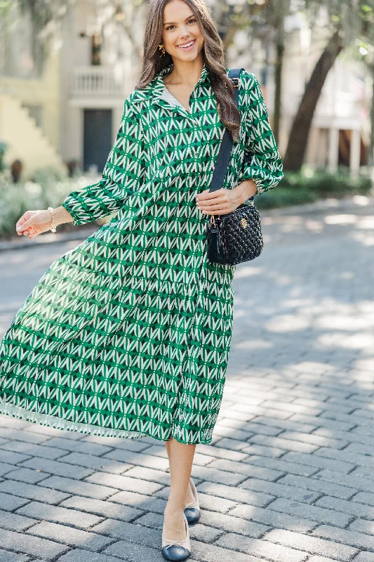 Dress with floral embroidery -Give Your All Green Abstract Midi Dress