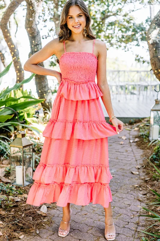 Light cotton dresses -Got It All Bright Coral Pink Ruffled Midi Dress