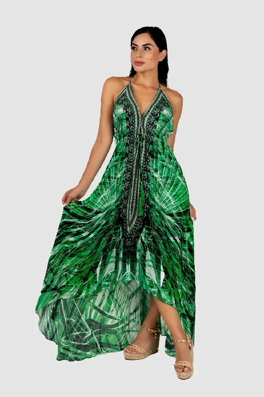 Spaghetti strap summer dresses -Green Palm 2C Maxi Dress