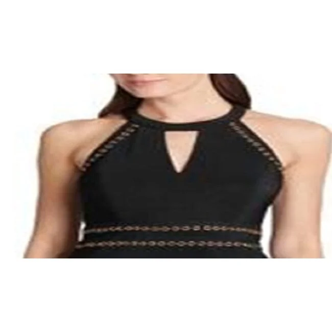 Cocktail attire dresses -Guess Women's Halter Keyhole Front Cocktail Dress Black Size 12