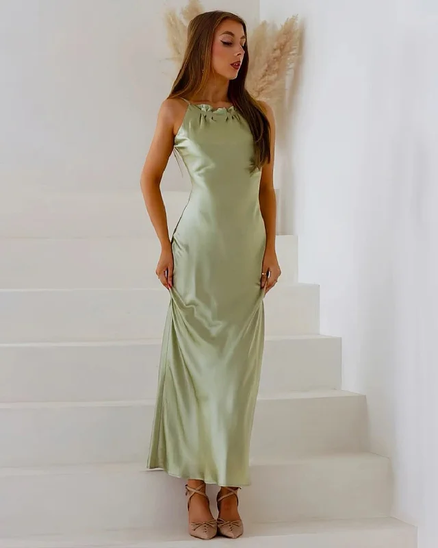 Formal dresses for women -Halter Neck Maxi Silk Dress