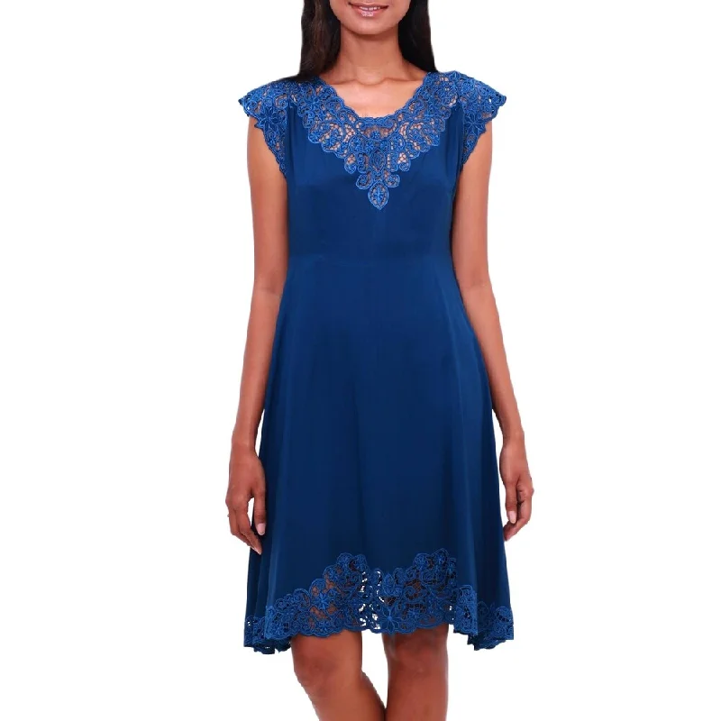 Tight fit dresses for women -Handmade Azure Kirana Rayon Dress (Indonesia)