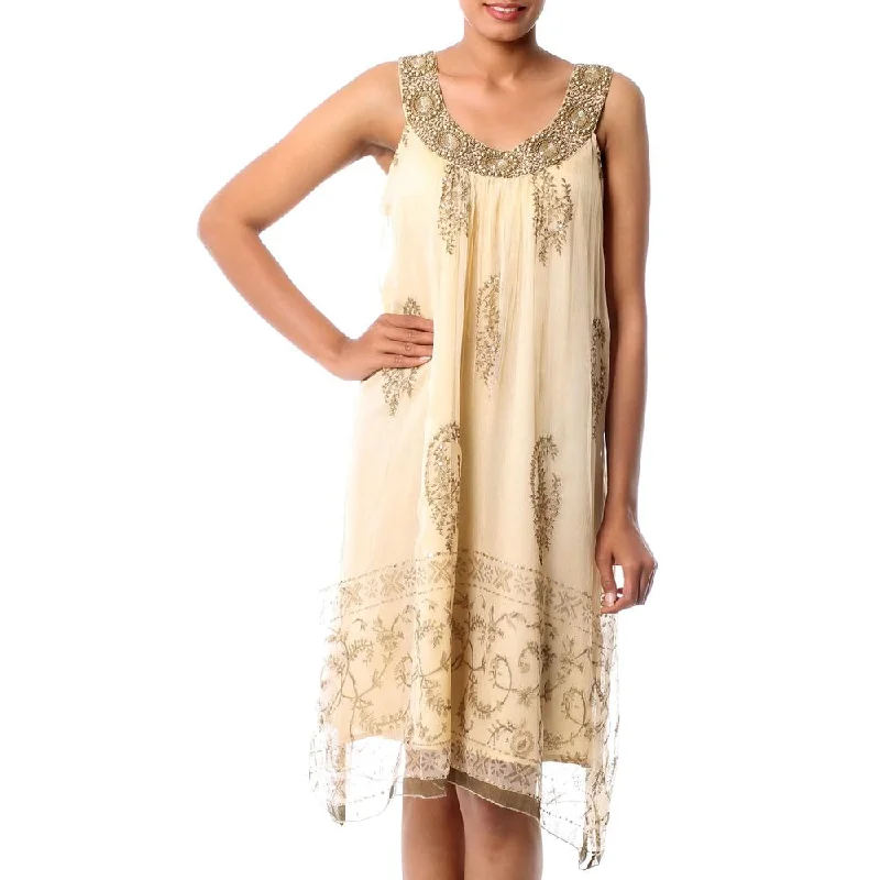 Formal work dresses -Handmade Embellished Viscose Chiffon 'Gujurat Glitz' Dress (India)