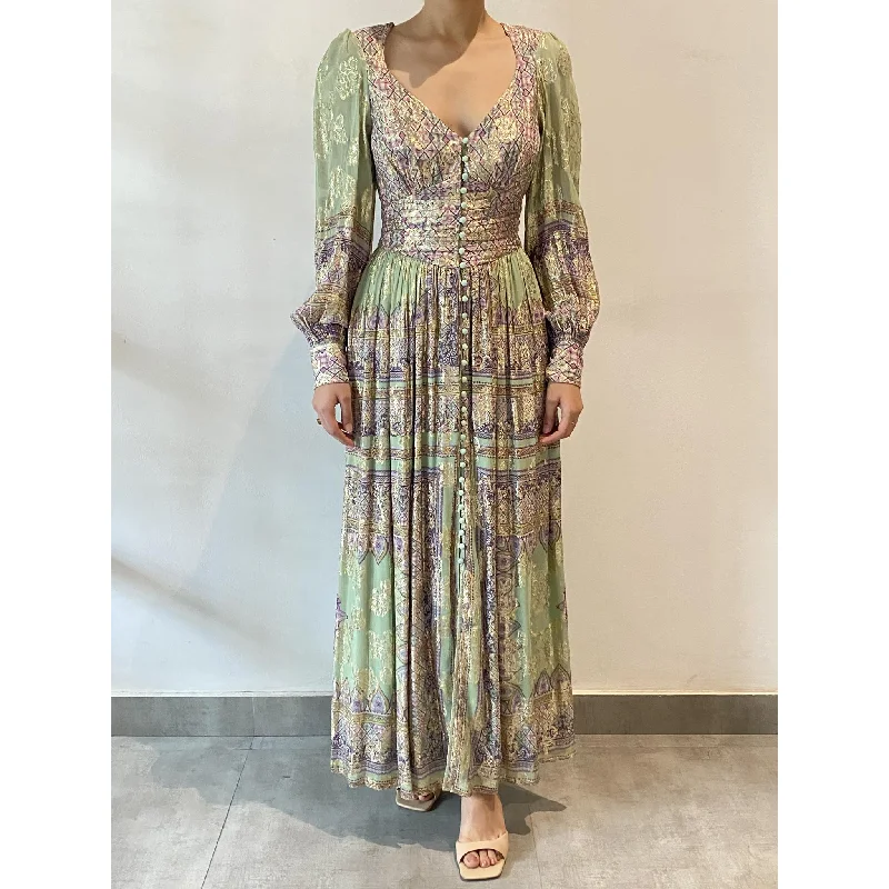 Ruffled dresses for weddings -Noor Green Long Dress