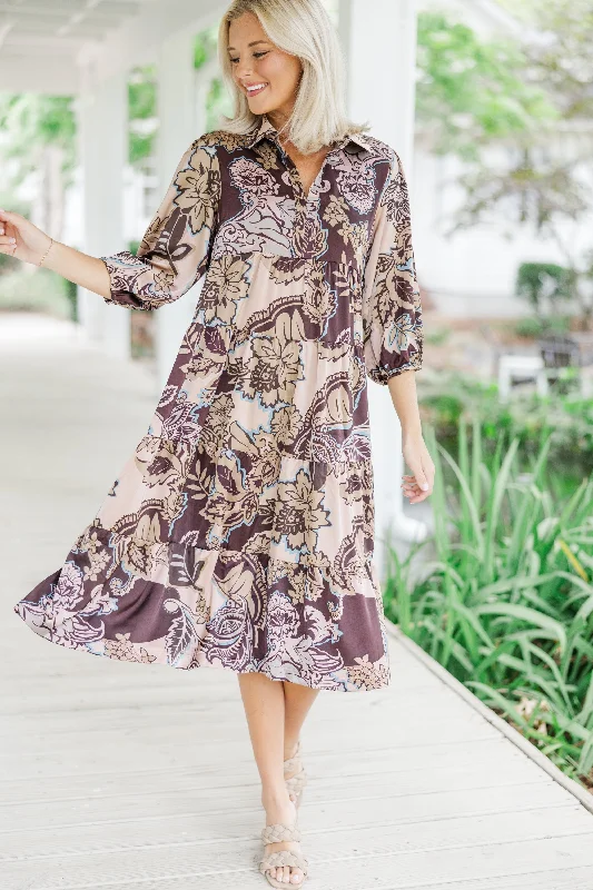 Light summer dresses -Here For The Day Brown Floral Midi Dress