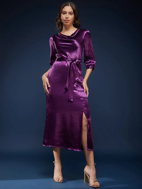 Casual chic maxi dresses -High Gloss Cowl Neck Dress - Purple