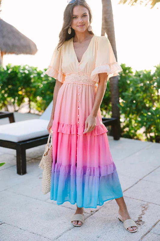 Chic dresses for women -Into The Sunset Pink Ombre Midi Dress