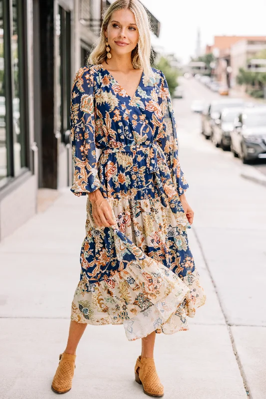 Colorful summer dresses -It Could Be Navy Blue Floral Midi Dress