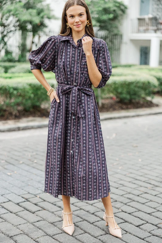 Pleated chiffon dresses -It Was All A Dream Espresso Brown Ditsy Floral Midi Dress