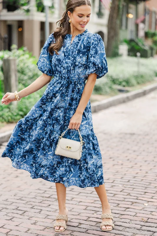 Wedding dresses for church ceremonies -It's A Match Navy Toile Midi Dress