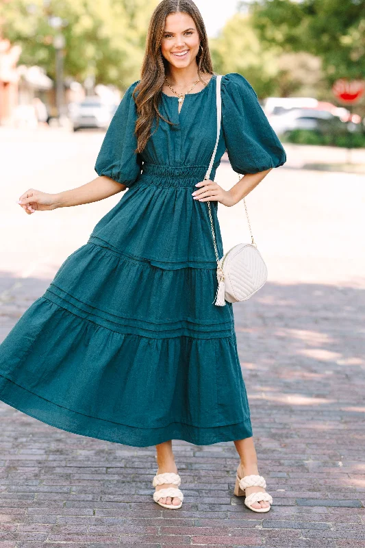 Dresses for family celebrations -It's All For You Teal Green Tiered Midi Dress