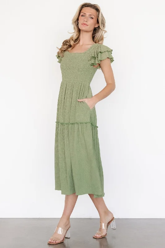 Comfortable formal dresses -Jacie Smocked Midi Dress | Sage