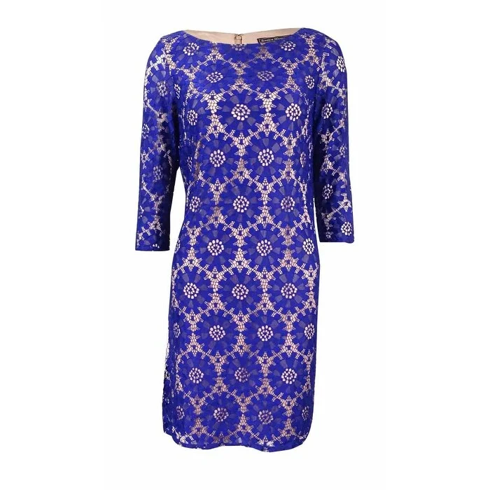 Fashionable chic dresses for women -Jessica Howard Illusion-Sleeve Lace Sheath Dress