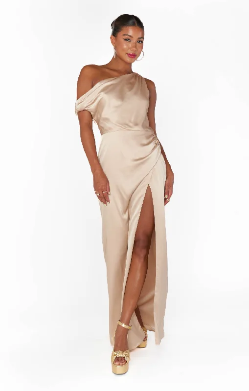 Satin evening dresses -Jodie Dress ~ Champagne Luxe Satin